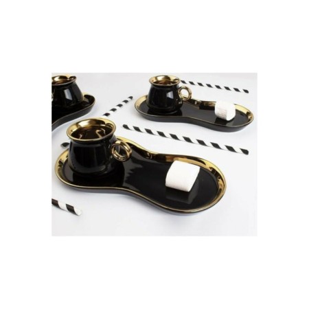 Sembol Oval Tabaklıi Siyah Gold 6 Kişilik 12 Parça Kahve Fincan Takımı HAREM-350
