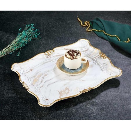 Zucci Sultan Mermer Kaplama Yaldızlı Tepsi Büyük KU-240-KMWY