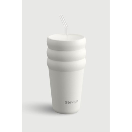 Stevıg 3 Bubble Two-Cap Straw Tumbler Çelik Termos 600 Ml Whıte Stone ST-249