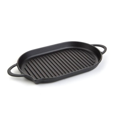 Parlak Mat Emayeli 33x22 Cm Mat Siyah Oval Grill Saplı Tava