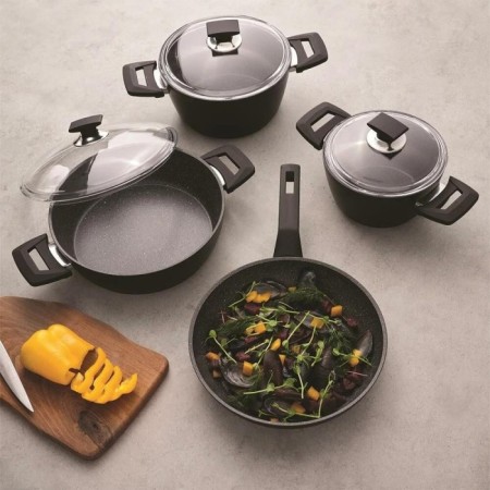 Hisar Nova Pro Bakalit Kulp 7 Parça Tencere Seti Siyah