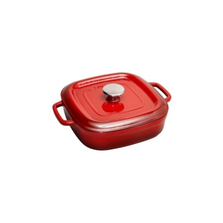 Parlak Mat Emayeli Degrade Kırmızı 26 Cm Kare Basık Tencere