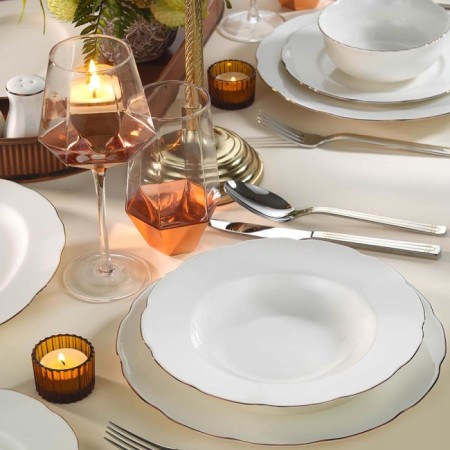 Kütahya Porselen INBNOLY53YT120 İnci Olympos Bone Yuvarlak 12 Kişilik 53 Parça Yemek Takımı