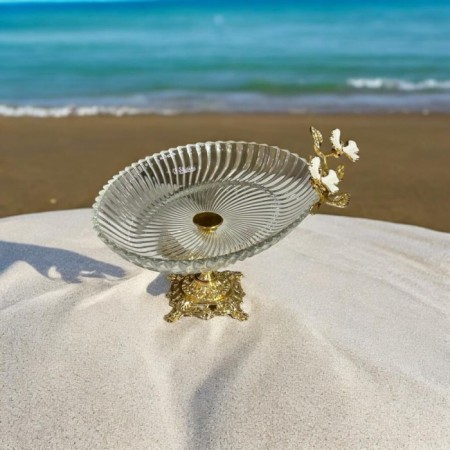 Maxx Doria 3084 Liva Cam Çift Beyaz Tropik Gold Oval Küçük Sunumluk Ayaklı