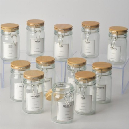 Tohana Bambu Kapaklı Kelepçeli 12'Li Cam Baharatlık THN86128