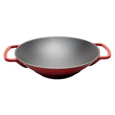 Parlak Mat Emayeli Degrade Kırmızı 28 Cm Yuvarlak Wok Tava