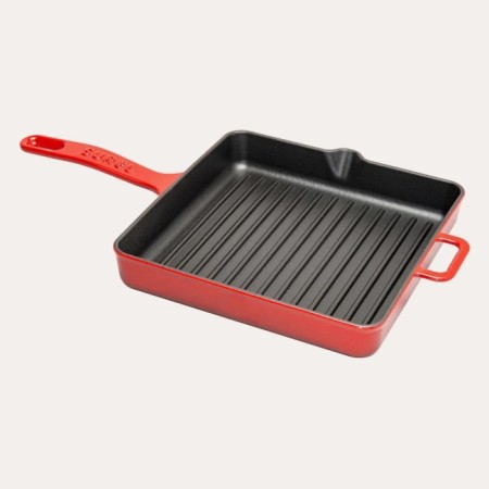 Parlak Mat Emayeli Degrade Kırmızı 25*25 Cm Kare Izgara Tava