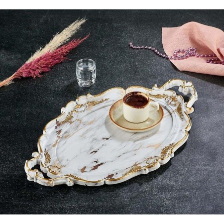 Zucci Hürrem Beyaz Mermer Kaplama Yaldızlı Tepsi KU-242-KMWY