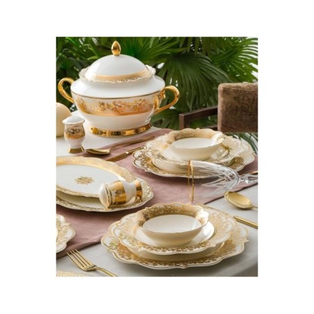 Queen Elizabeth Rosalında Emboss Gold 12 Kişilik 60 Parça Yemek Takımı GBY-06263