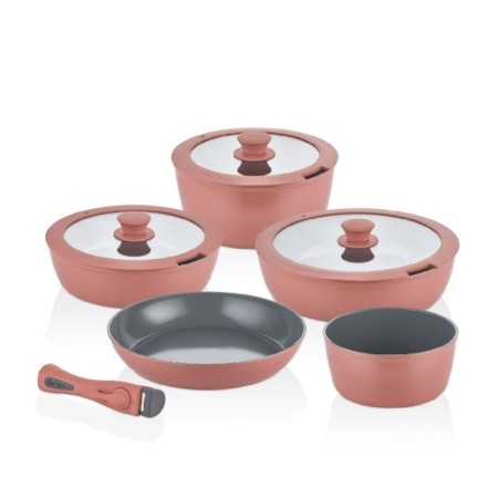 Falez Aurıs X Large 9 Parça Tencere Takımı Pembe ARS3024