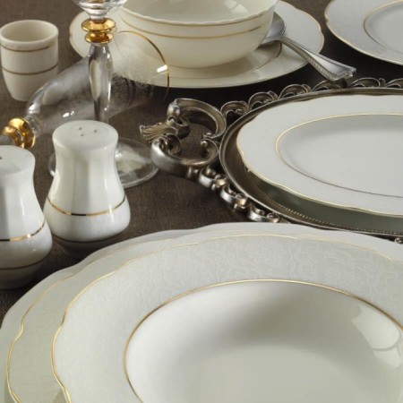 Kütahya Porselen BNOLY62YT43010061A Bone Olympos 12 Kişilik 62 Parça Yuvarlak Altın Yemek Takımı