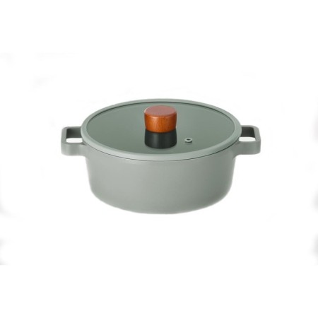 Neoflam Fika Gri 24 Cm Döküm İndiksiyonlu Cam Kapaklı Kısa Tenceresi D-NEOG224