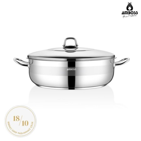 Amboss Saphire 32 Cm Basık Çelik Tencere Çelik Kapaklı SAP-2117