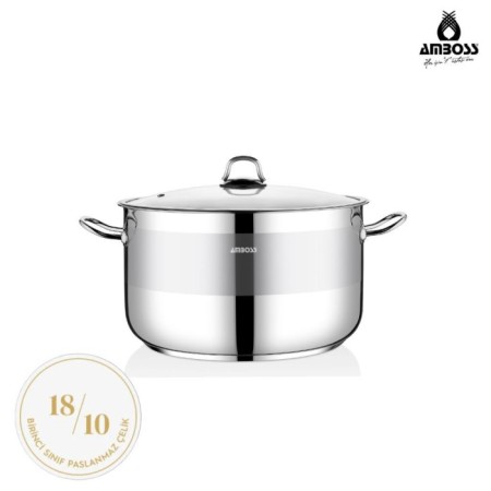 Amboss Saphire 34 Cm Derin Çelik Tencere Cam Kapaklı SAP-2810