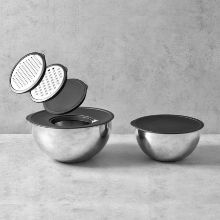 Hisar Efes 7 Parça Rendeli Çelik Karıştırma ve Saklama Kabı Siyah