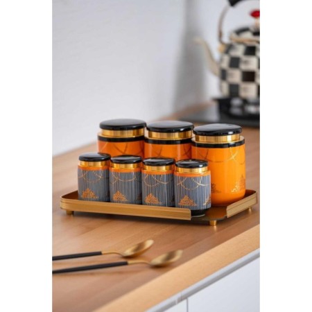 Acar Pansy Posy Porselen 8'Li Cam Tepsili Kavanoz Seti KOH-05835