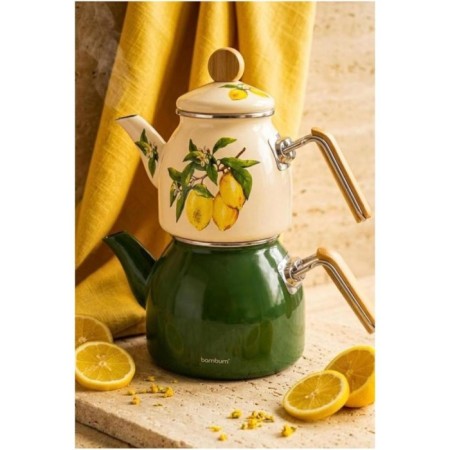 Bambum Unique Bambu Kulplu Emaye Çaydanlık Takımı Limon B7751