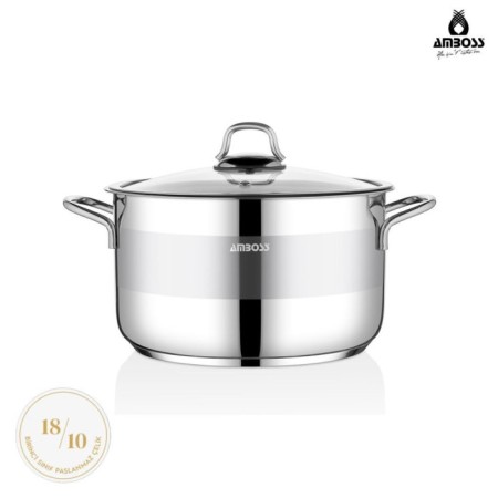 Amboss Saphire 26 Cm Derin Çelik Tencere Cam Kapaklı SAP-4332